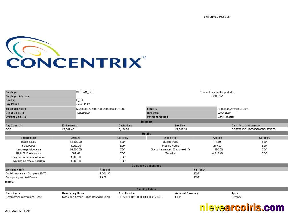 Concentrix payslip